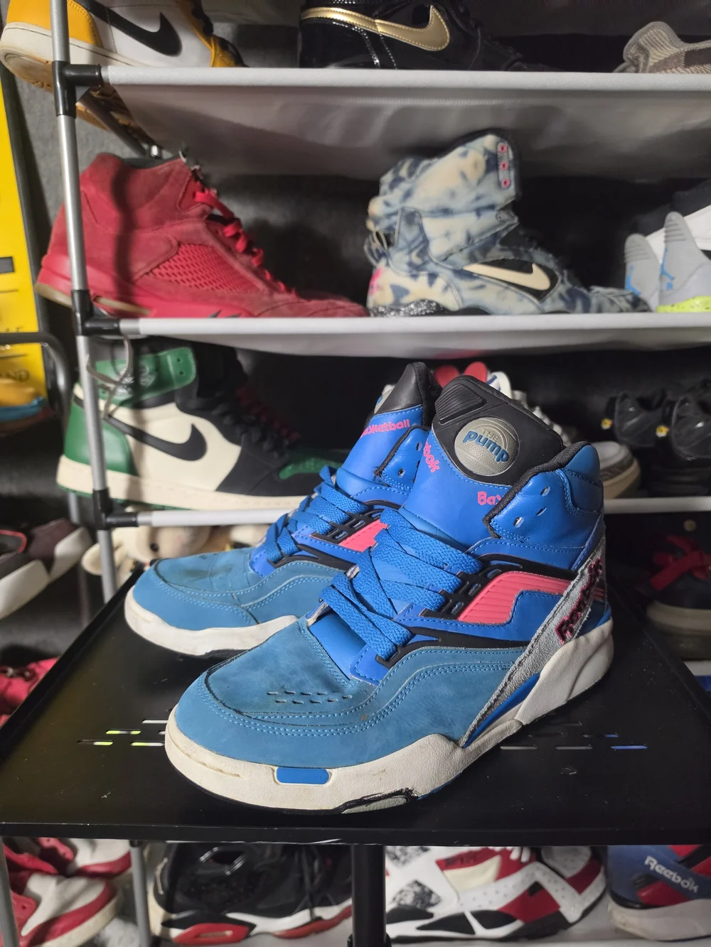 🔥 Reebok Blue Pink Twilight Zone Men Size 9 Retro High-Top Sneakers